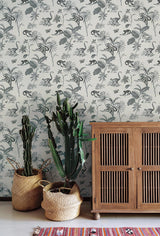 Wallpaper Botanicals & Lemurs Peel & Stick Wallpaper // White
