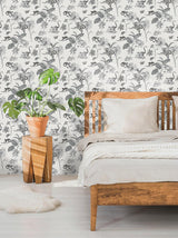 Wallpaper Botanicals & Lemurs Peel & Stick Wallpaper // White