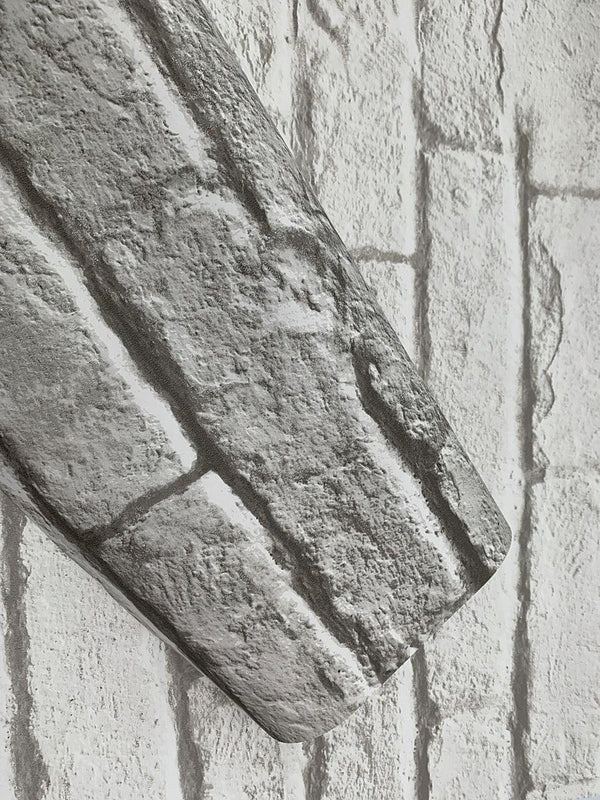 Wallpaper Brick & Mortar Wallpaper // Grey & White 