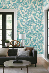 Wallpaper Brushstroke Floral Wallpaper // Aqua