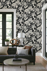 Wallpaper Brushstroke Floral Wallpaper // Black