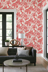 Wallpaper Brushstroke Floral Wallpaper // Coral