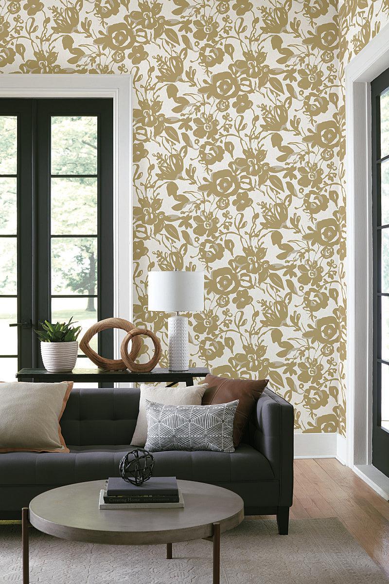 Wallpaper Brushstroke Floral Wallpaper // Gold 