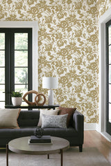 Wallpaper Brushstroke Floral Wallpaper // Gold