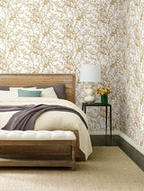 Wallpaper Budding Branch Silhouette Wallpaper // White & Gold