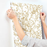Wallpaper Budding Branch Silhouette Wallpaper // White & Gold
