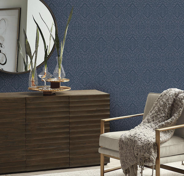 Wallpaper Cathedral Damask Wallpaper // Blue