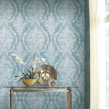 Wallpaper Charleston Damask Wallpaper // Blue
