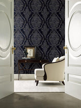 Wallpaper Charleston Damask Wallpaper // Navy