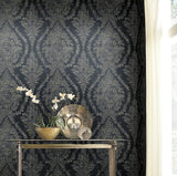Wallpaper Charleston Damask Wallpaper // Navy