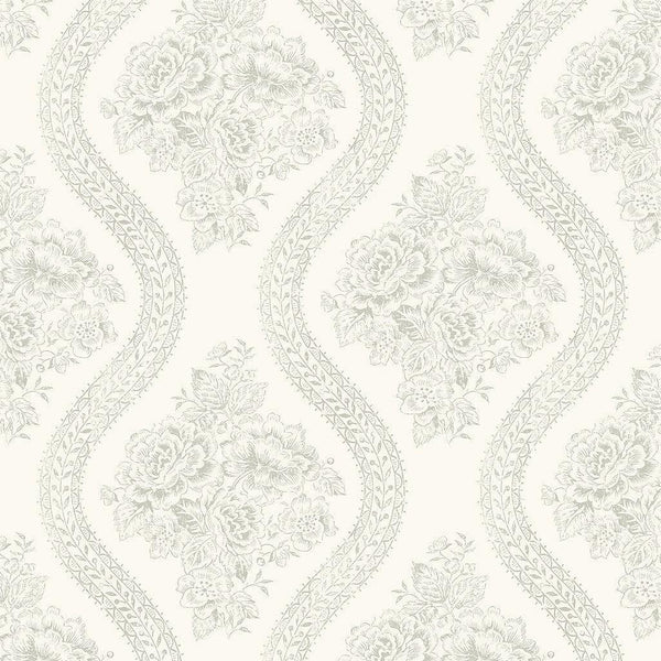 Wallpaper Coverlet Floral Wallpaper // Grey & Off White 