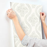 Wallpaper Coverlet Floral Wallpaper // Grey & Off White