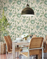 Wallpaper Dahlia Blooms Wallpaper // Green & Beige