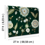 Wallpaper Dahlia Blooms Wallpaper // Green & Blue Metallic