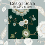 Wallpaper Dahlia Blooms Wallpaper // Green & Blue Metallic