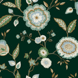 Wallpaper Dahlia Blooms Wallpaper // Green & Blue Metallic