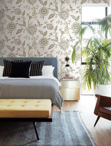 Wallpaper Dahlia Blooms Wallpaper // Off White & Blue