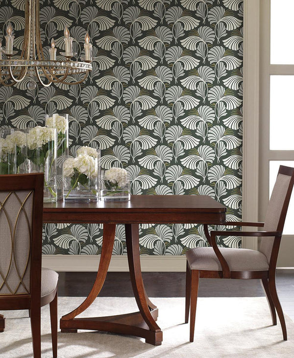 Wallpaper Dancing Leaves Wallpaper // Black