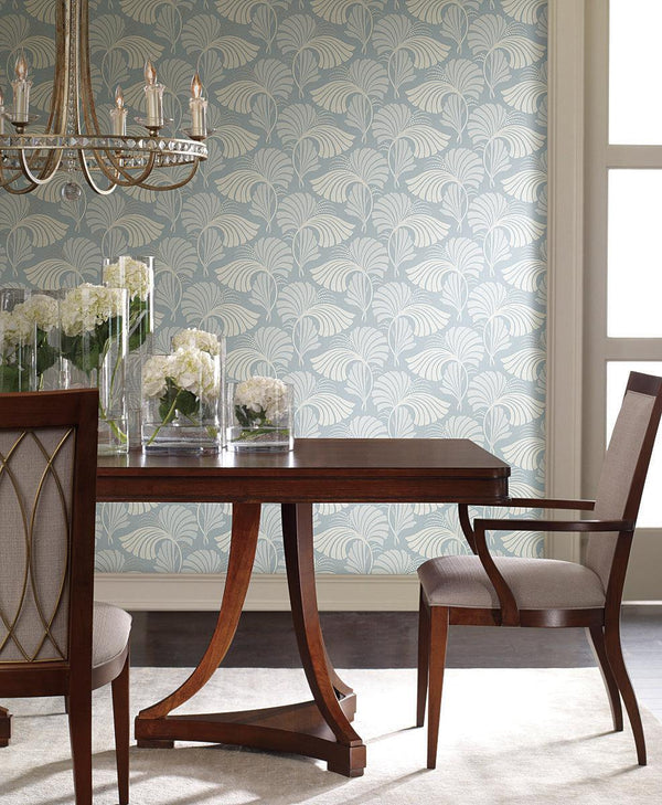 Wallpaper Dancing Leaves Wallpaper // Light Blue
