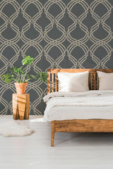 Wallpaper Dante Ribbon Wallpaper // Charcoal Metallic