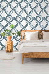 Wallpaper Dante Ribbon Wallpaper // White & Navy