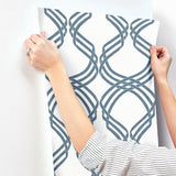 Wallpaper Dante Ribbon Wallpaper // White & Navy