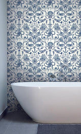 Wallpaper Deep Sea Toile Wallpaper // Blue
