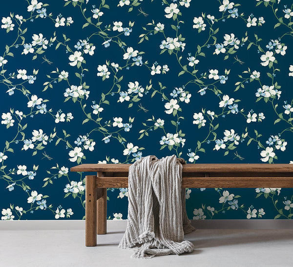 Wallpaper Dogwood Wallpaper // Navy