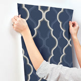 Wallpaper Double Damask Wallpaper // Dark Blue