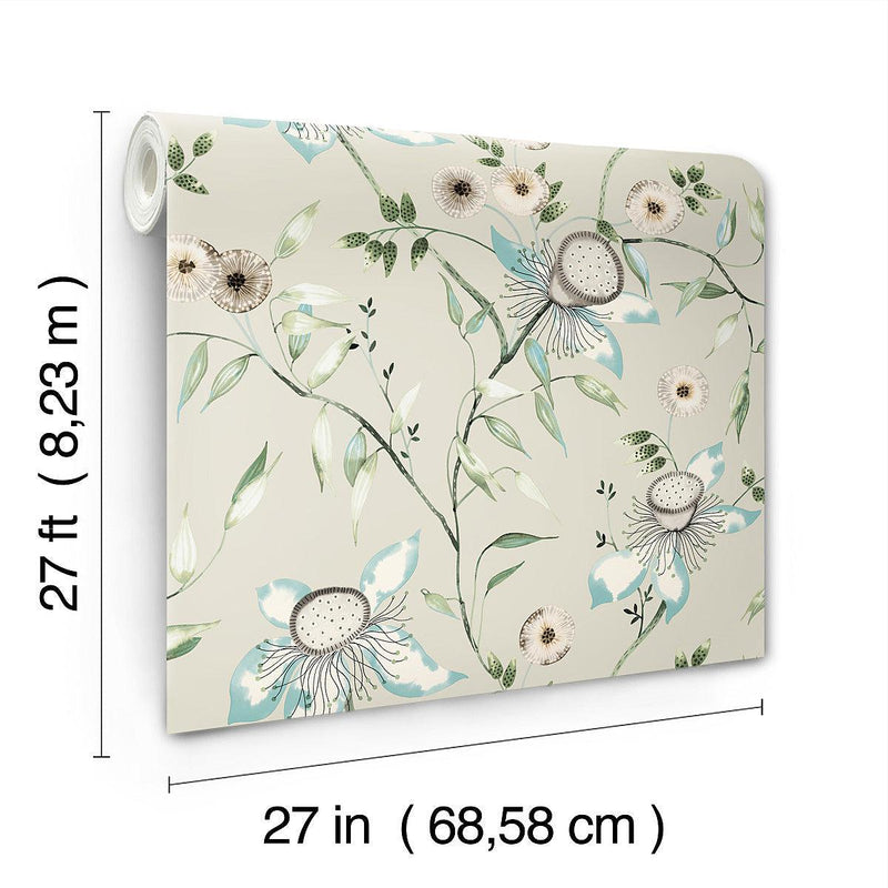 Wallpaper Dream Blossom Wallpaper // Taupe & Aqua 
