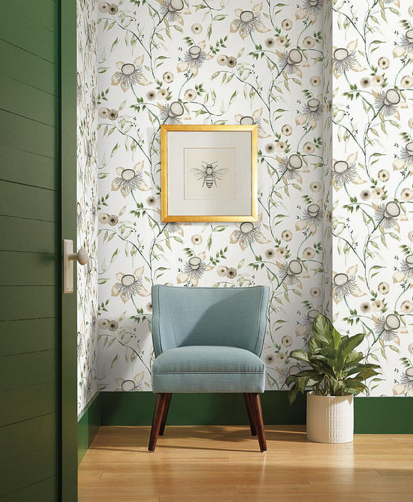 Wallpaper Dream Blossom Wallpaper // White & Green 