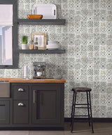Wallpaper Ecaustic Tile Peel & Stick Wallpaper // Grey