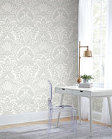 Wallpaper Egret Damask Wallpaper // Green