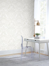Wallpaper Egret Damask Wallpaper // White & Cream