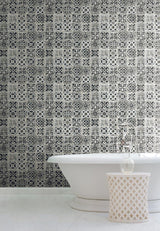 Wallpaper Encaustic Tile Peel & Stick Wallpaper // Black