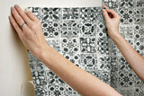 Wallpaper Encaustic Tile Peel & Stick Wallpaper // Black