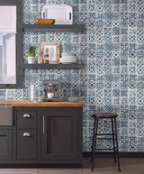 Wallpaper Encaustic Tile Peel & Stick Wallpaper // Blue