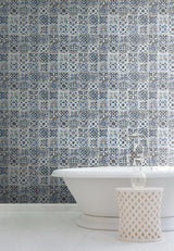 Wallpaper Encaustic Tile Peel & Stick Wallpaper // Blue