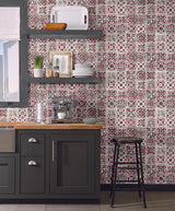 Wallpaper Encaustic Tile Peel & Stick Wallpaper // Red