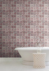Wallpaper Encaustic Tile Peel & Stick Wallpaper // Red