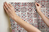 Wallpaper Encaustic Tile Peel & Stick Wallpaper // Red