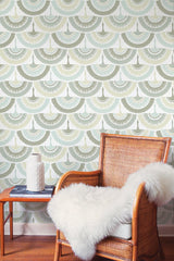 Wallpaper Feather & Fringe Wallpaper // Cream & Blue