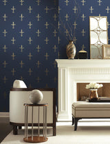 Wallpaper Fleur De Lis Wallpaper // Navy & Gold