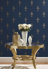 Wallpaper Fleur De Lis Wallpaper // Navy & Gold
