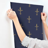 Wallpaper Fleur De Lis Wallpaper // Navy & Gold