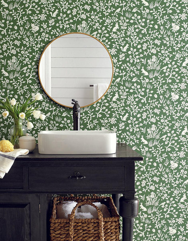 Wallpaper Fox & Hare Wallpaper // Forest Green