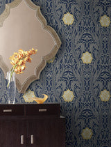 Wallpaper Gatsby Damask Wallpaper // Navy