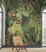 Wallpaper Greenery Mural Jade Wall Mural // Green & Black