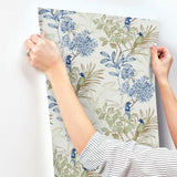 Wallpaper Handpainted Songbird Wallpaper // Green & Blue