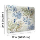 Wallpaper Handpainted Songbird Wallpaper // Green & Blue
